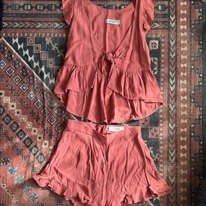 Lucy Love Coral Ruffle Tie-Front Top & Shorts Set